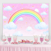 Lofaris Pink Rainbow Sky Sloud Star Girl Birthday Party Backdrop